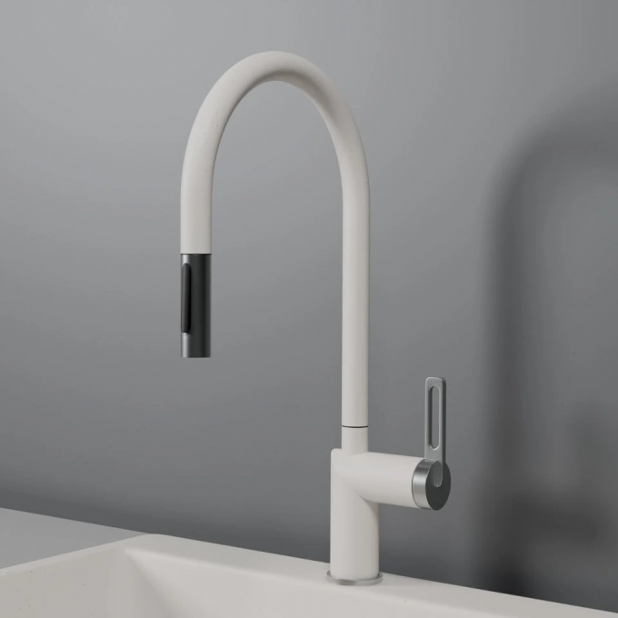 Смеситель для кухни GRANULA GR-8172 арктик (белый) с выдвижным изливом 8172 APKTIK (BELYII)